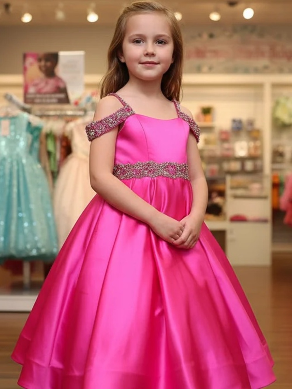 Sherri Hill Girls' Pink Beaded Formal Dress